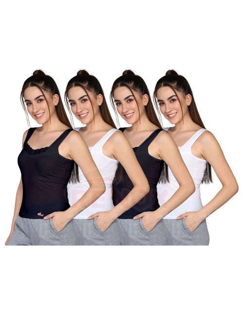 Renox Lace Camisole Pack of 4 (2 Black & 2 white) 100% cotton