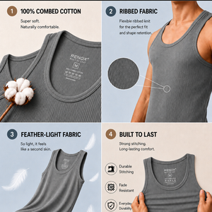 Renox Gray Ribed vest Packof 3 100% cotton
