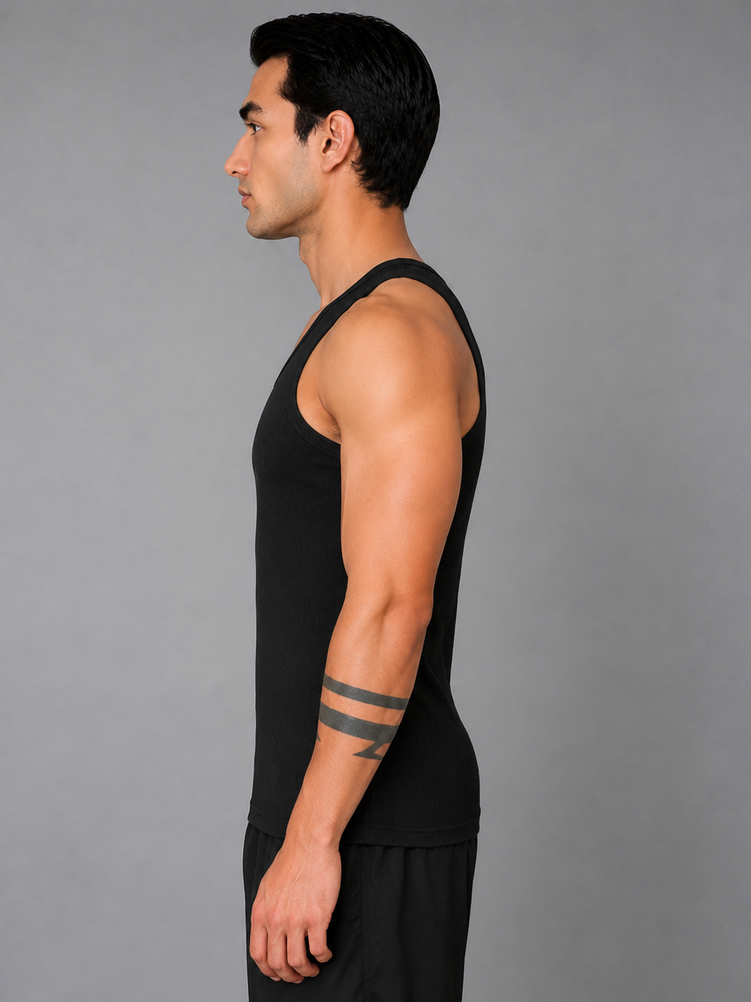 Renox Black Ribed vest Packof 3 100% cotton