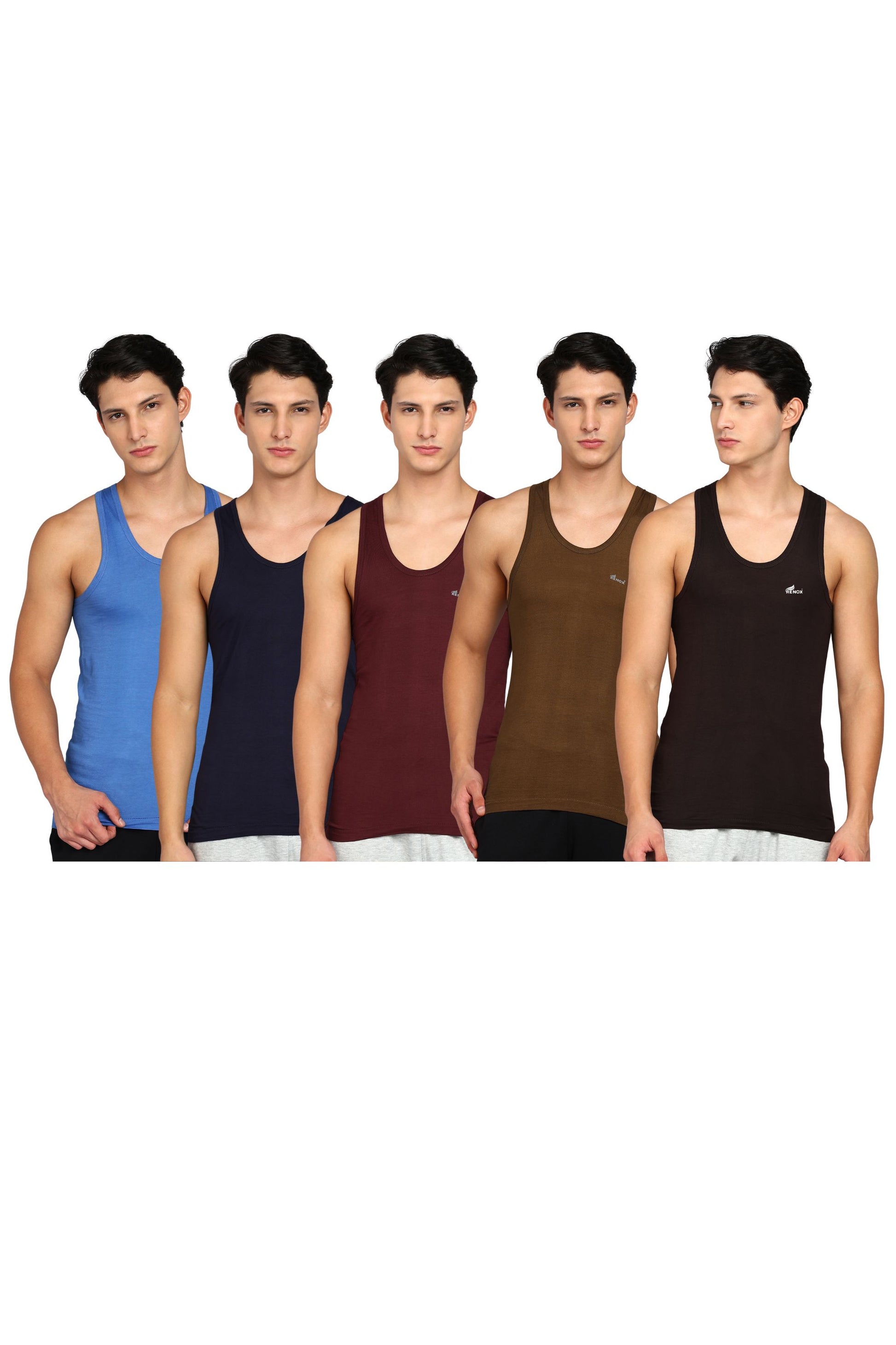 Renox Colour vest Pack of 5 100% cotton