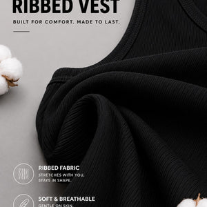 Renox Black Ribed vest Packof 3 100% cotton