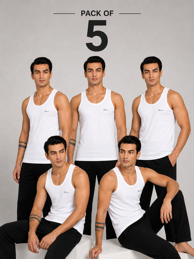 Renox Men's Vest Pack of 5 100% cotton
