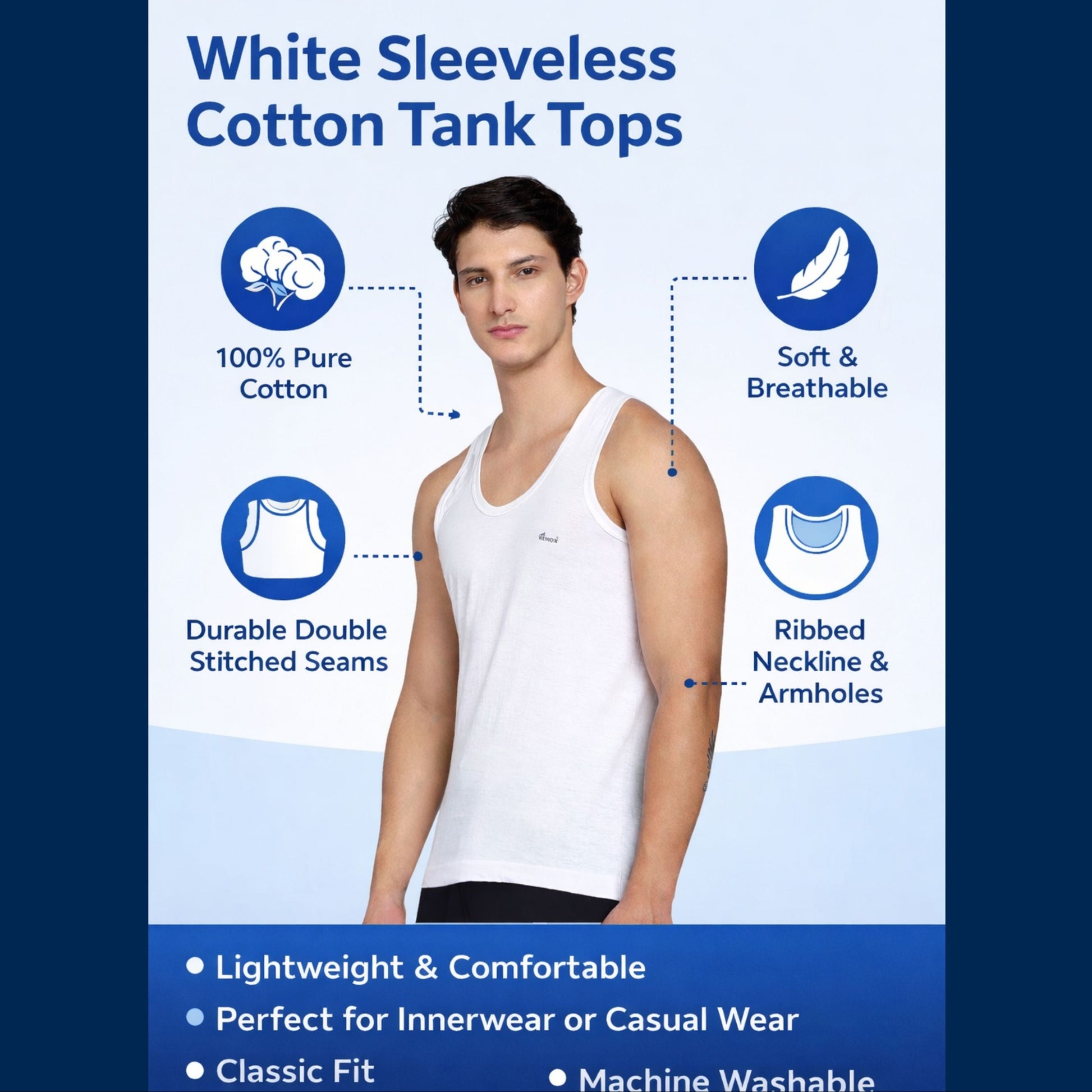 Renox Men's Vest Pack of 5 100% cotton