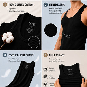 Renox Black Ribed vest Packof 3 100% cotton