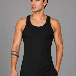 Renox Black Ribed vest Packof 3 100% cotton