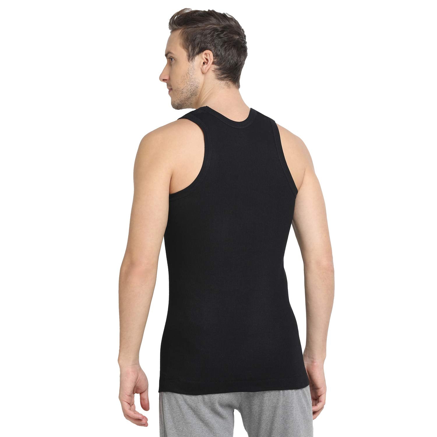 Renox Black Ribed vest Packof 5 100% cotton