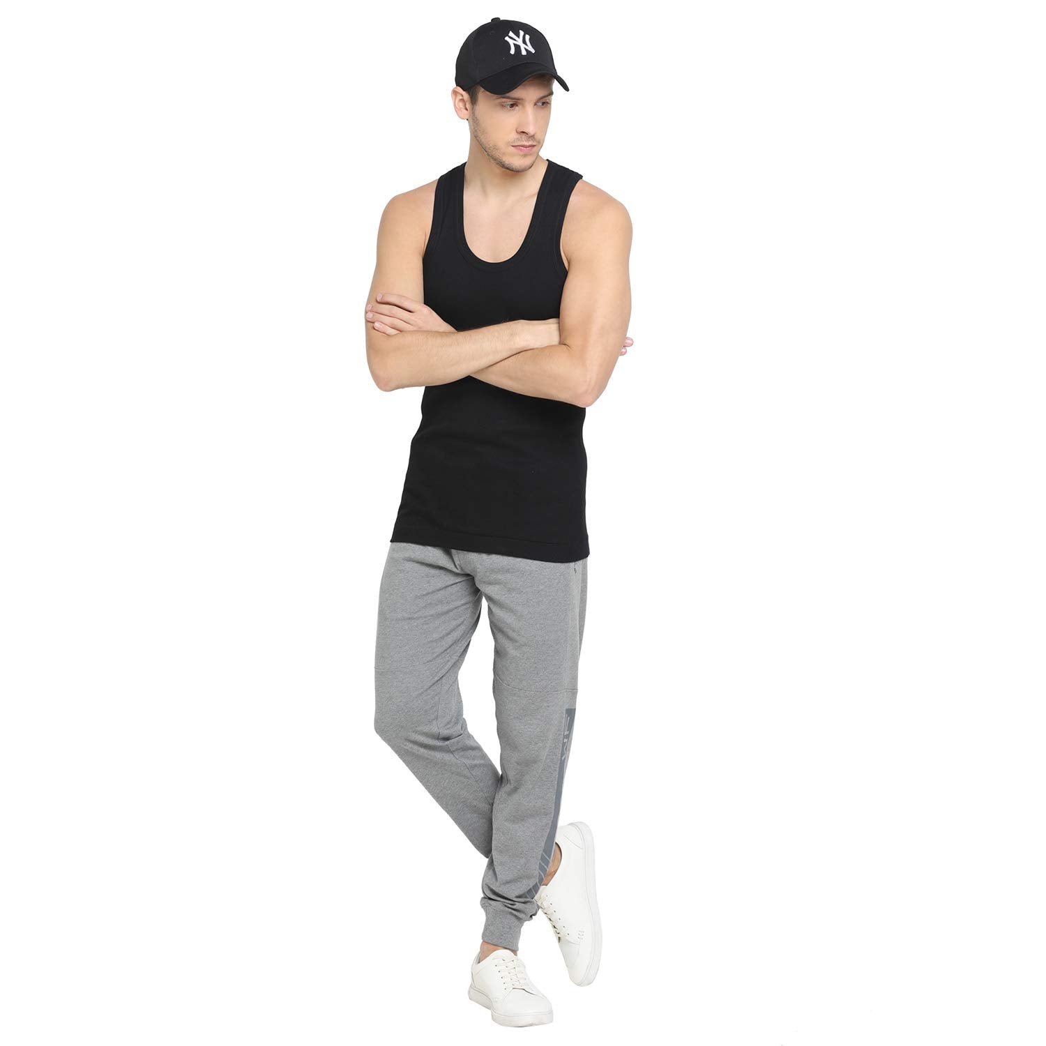 Renox Black Ribed vest Packof 5 100% cotton