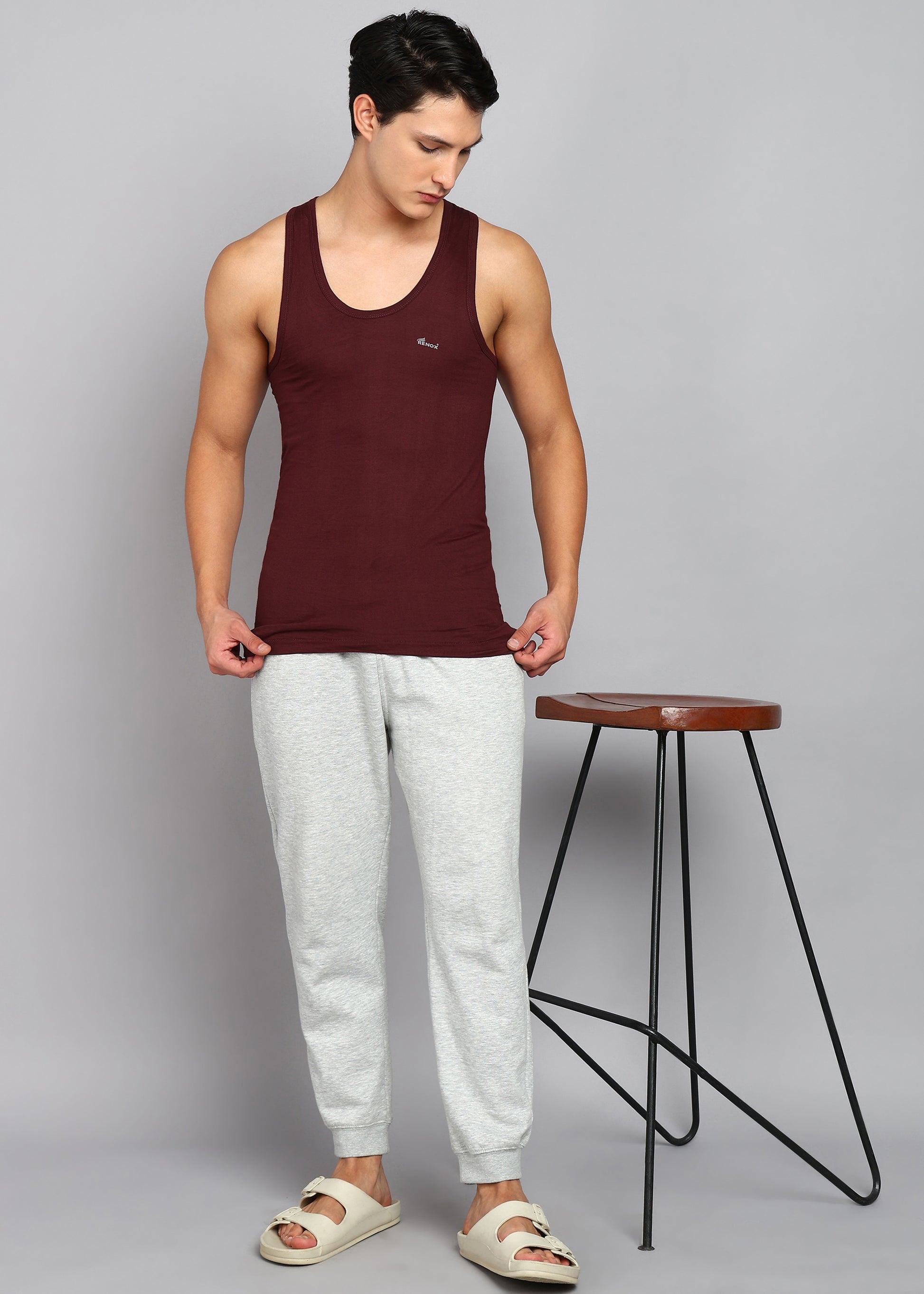 Men’s Maroon Cotton Sleeveless Vest