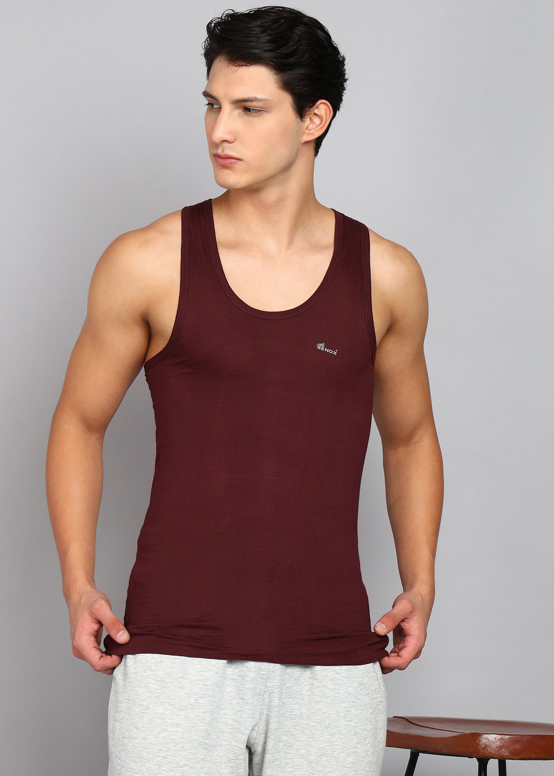 Men’s Maroon Cotton Sleeveless Vest