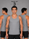 Renox Gray Ribed vest Packof 3 100% cotton