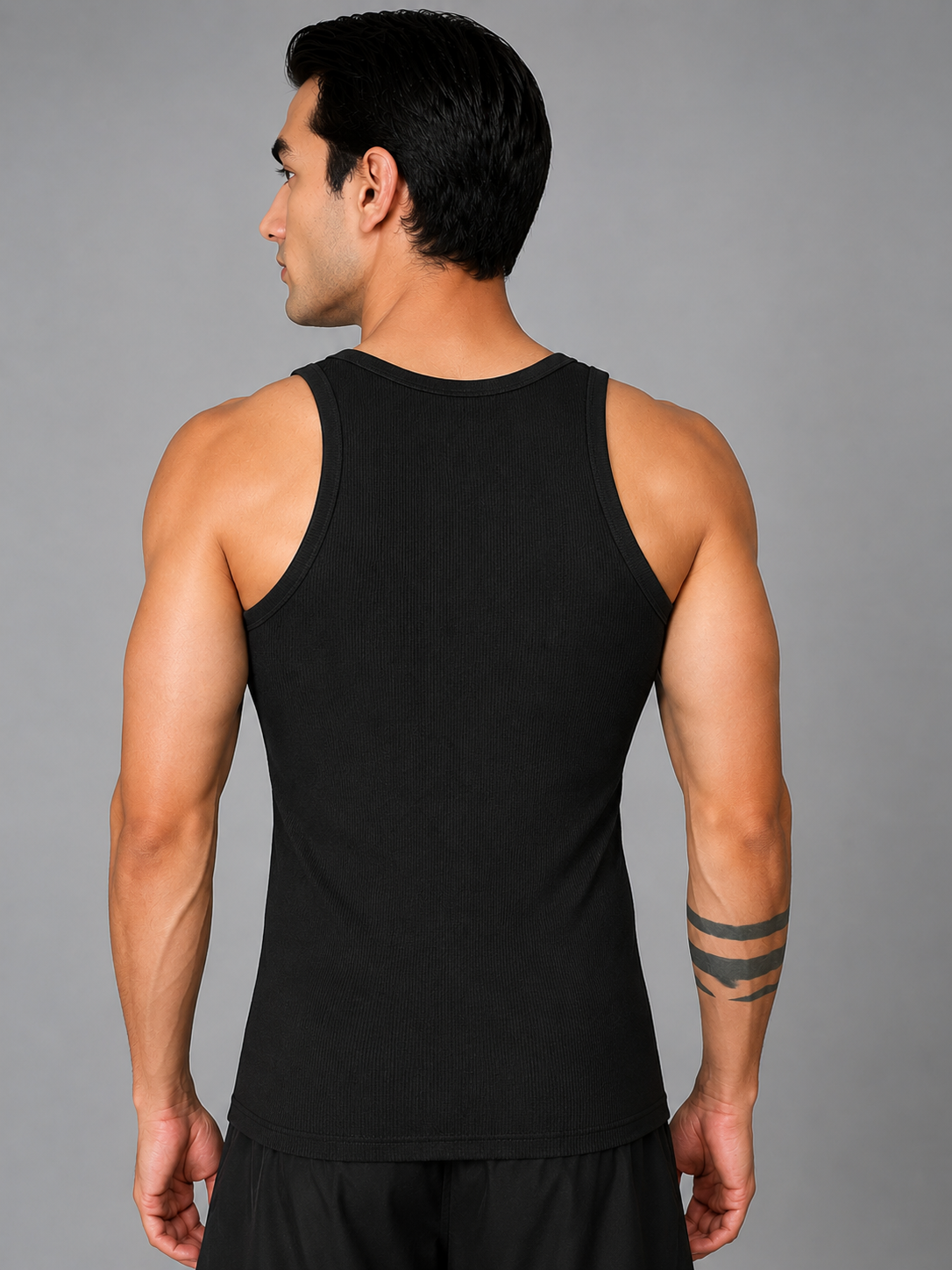 Renox Black Ribed vest Packof 3 100% cotton