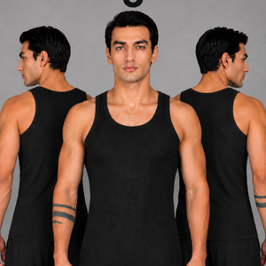 Renox Black Ribed vest (Packof 5) 100% cotton
