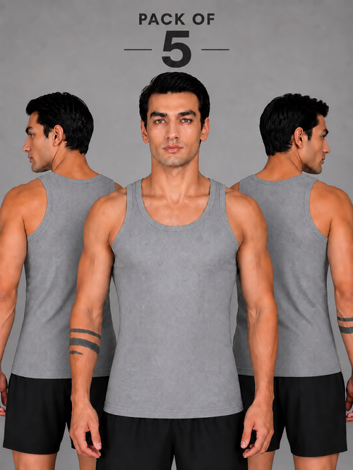 Renox Gray Ribed vest (Packof 5)100% cotton