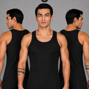 Renox Black Ribed vest Packof 3 100% cotton