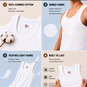 Renox White Ribed vest Pack of 3 100% cotton