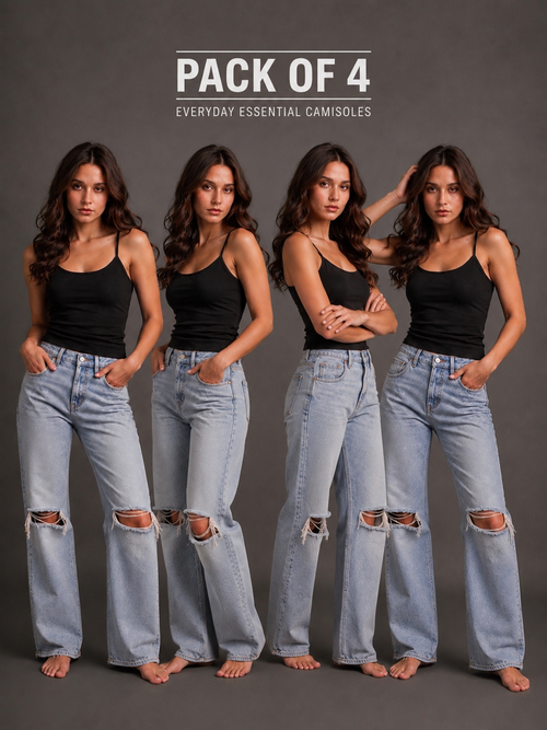 Womens black camisole spaghetti straps (pack of 4)