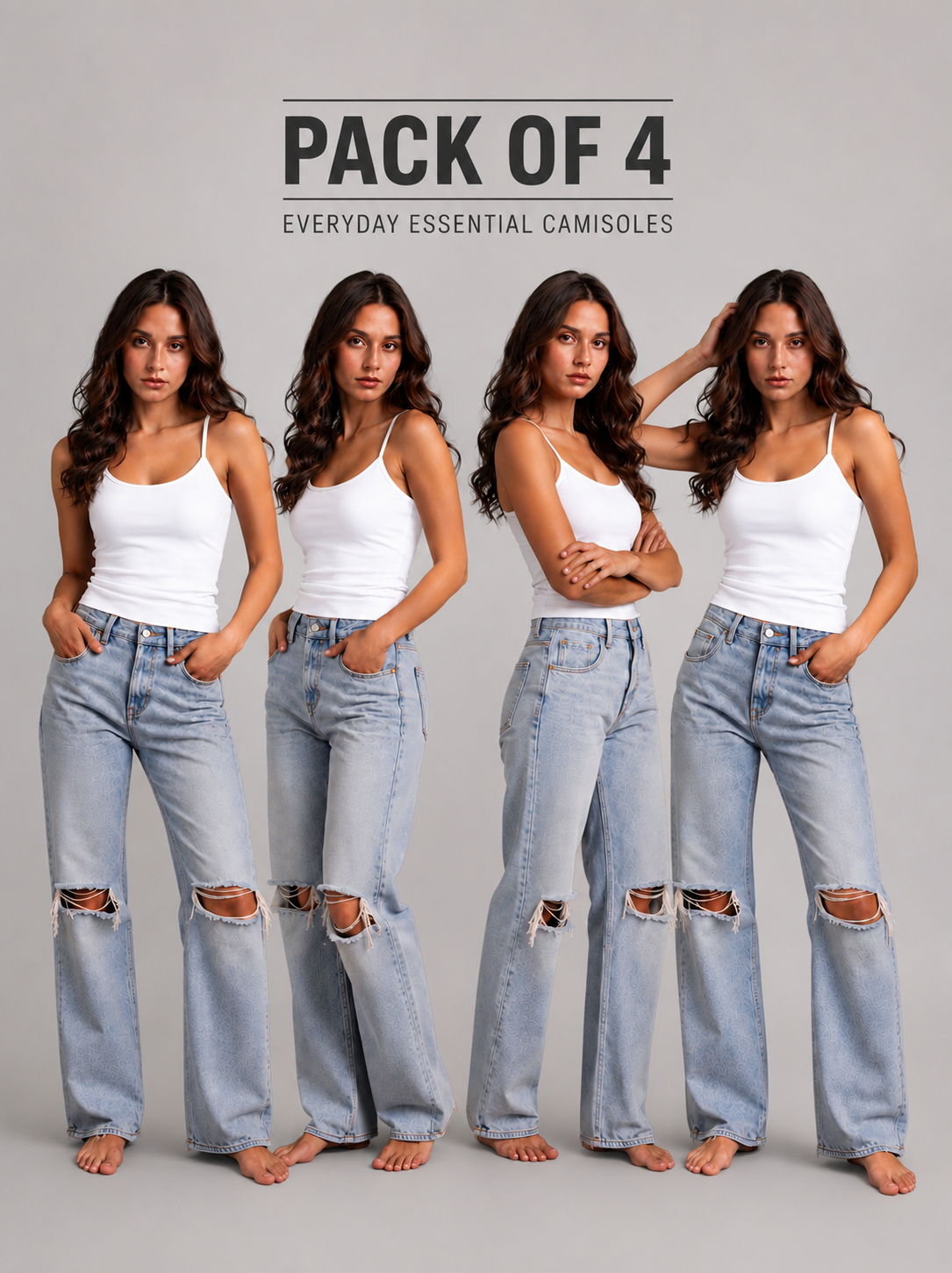 Women’s White camisole spaghetti straps (pack of 4)