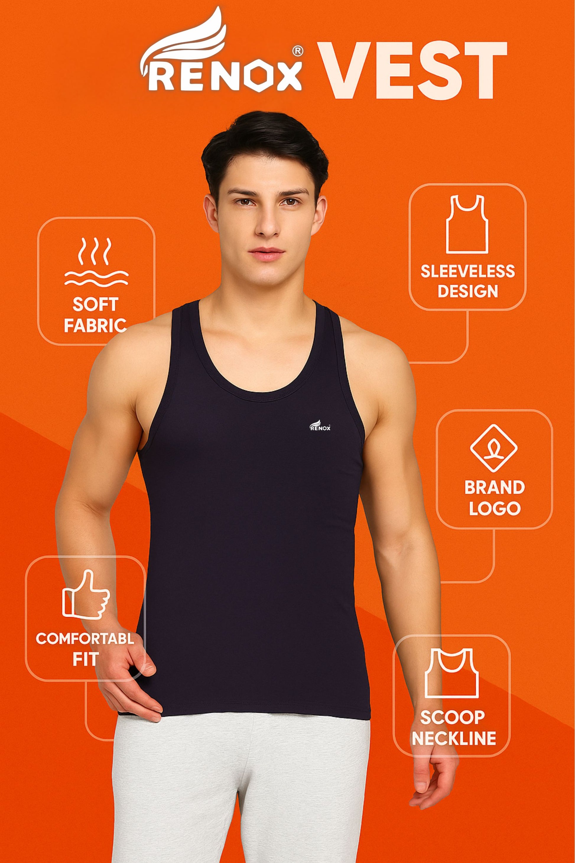 Renox Colour Vest Pack of 5 100% Cotton