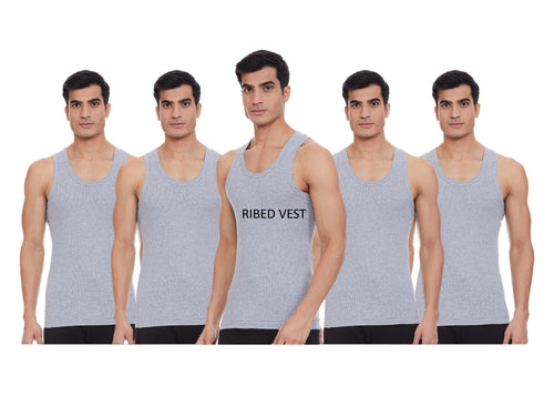 Renox Gray Ribed vest Packof 5 100% cotton