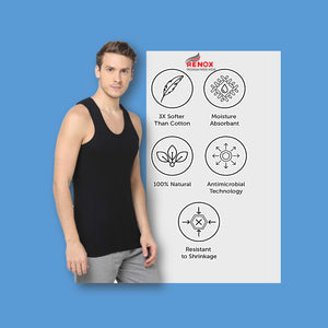 Renox Black Ribed vest Packof 5 100% cotton