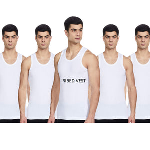Renox White Ribed vest Pack of 5 100% cotton