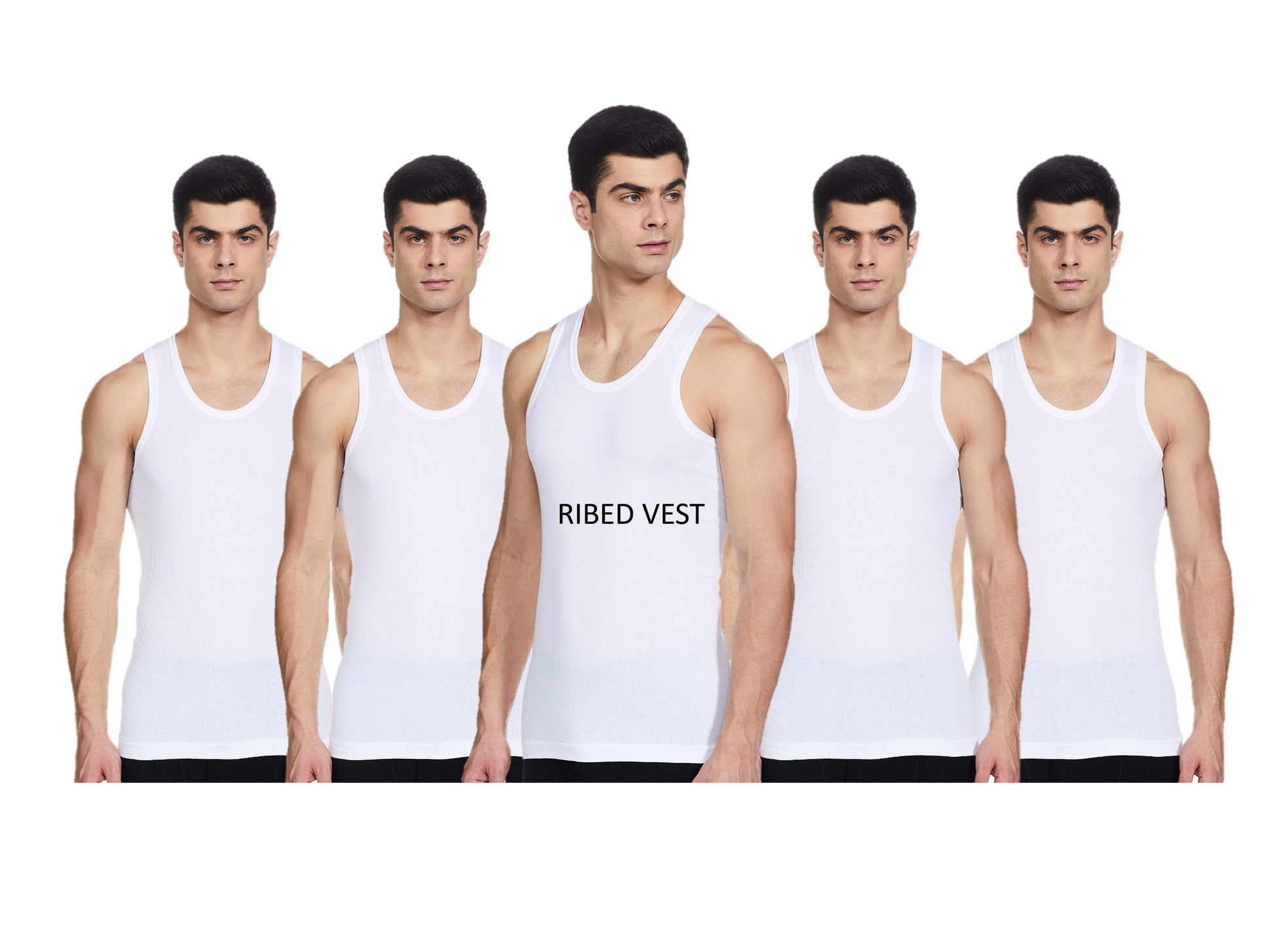 Renox White Ribed vest Pack of 5 100% cotton