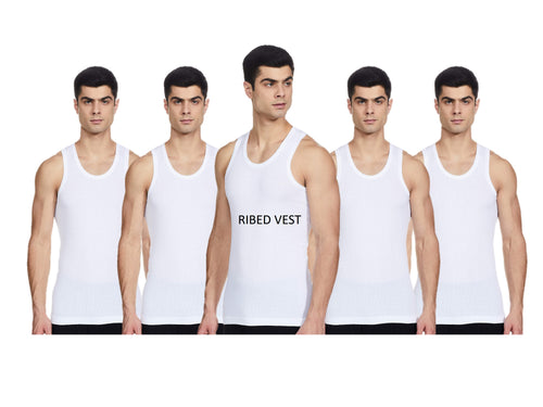 Renox White Ribed vest Paxk of 5 100% cotton