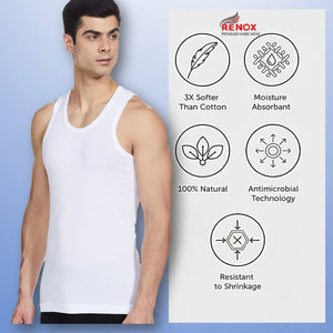 Renox White Ribed vest Pack of 5 100% cotton