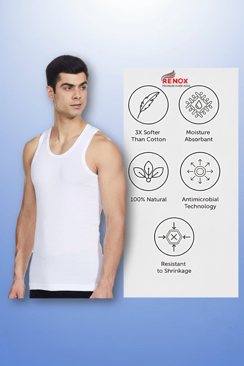 Renox White Ribed vest Pack of 5 100% cotton