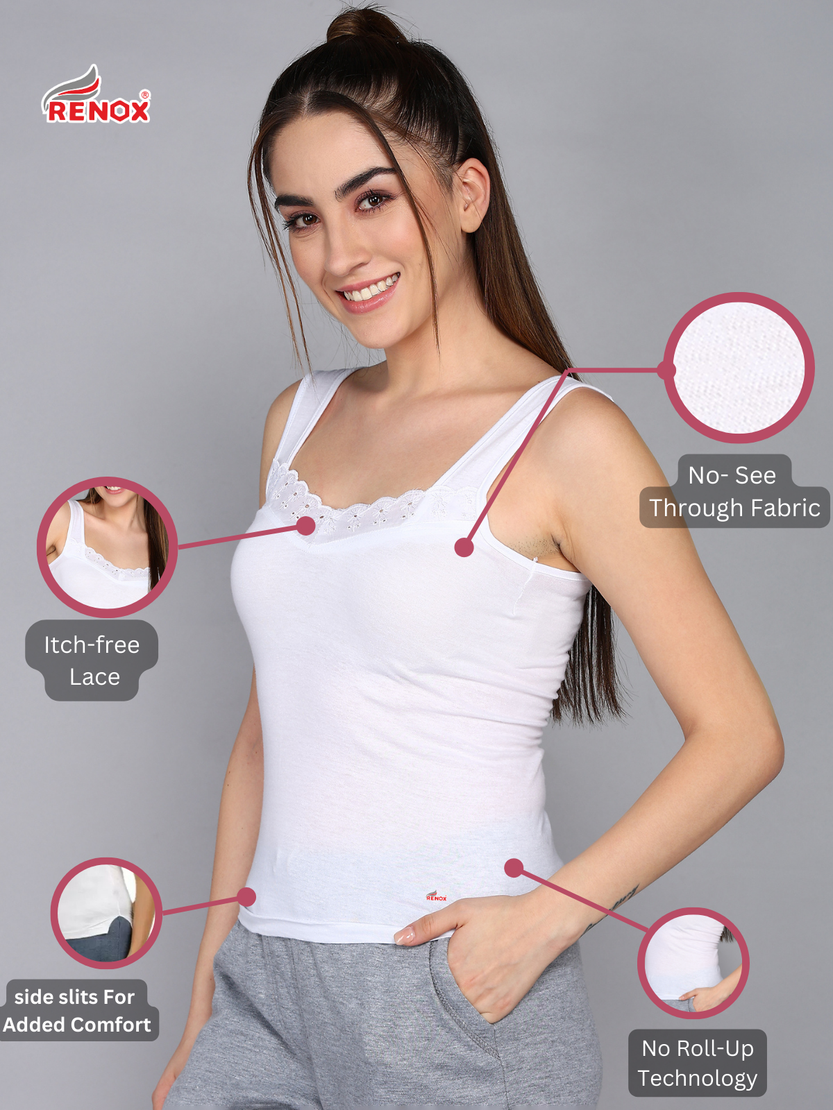 Renox Lace camisole Pack of 2(1 Black &1 White) 100% Cotton