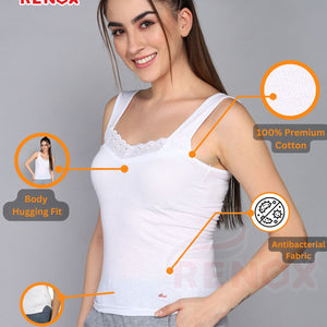 Renox Lace Camisole Pack of 4 (2 Black & 2 white) 100% cotton