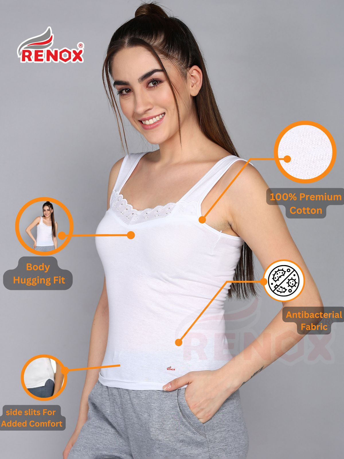 Renox Lace Camisole Pack of 4 (2 Black & 2 white) 100% cotton