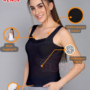 Renox Lace Camisole Pack of 4 (2 Black & 2 white) 100% cotton