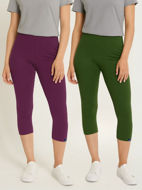 Renox capri leggins cotton 4way lycra (Vilot & Green)