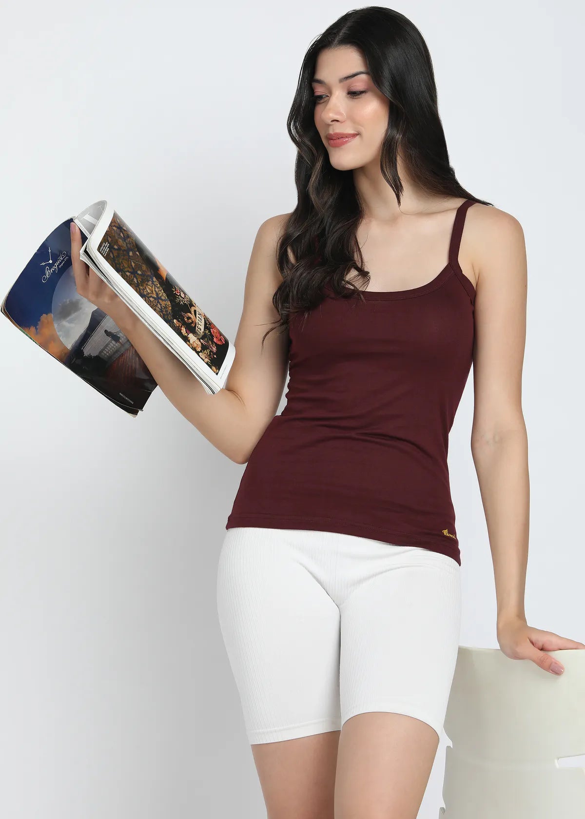 Renox Maroon camisole magazine lifestyle photo for women daily wear