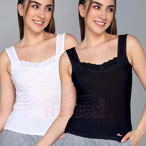 Renox Lace camisole Pack of 2(1 Black &1 White) 100% Cotton