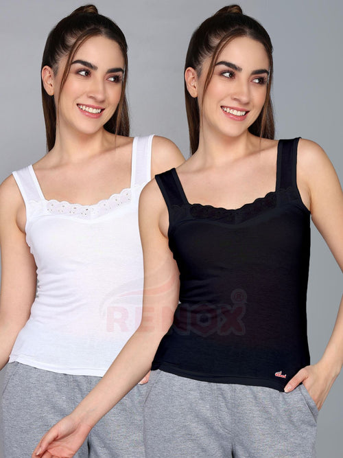 Renox Lace camisole Pack of 2(1 Black &1 White) 100% Cotton